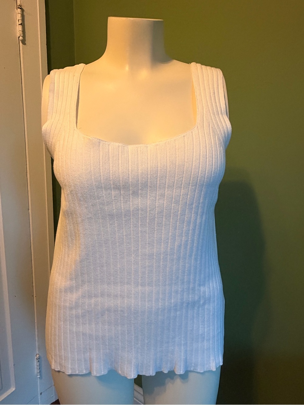 White Ribbed Square-Neck Tank Top